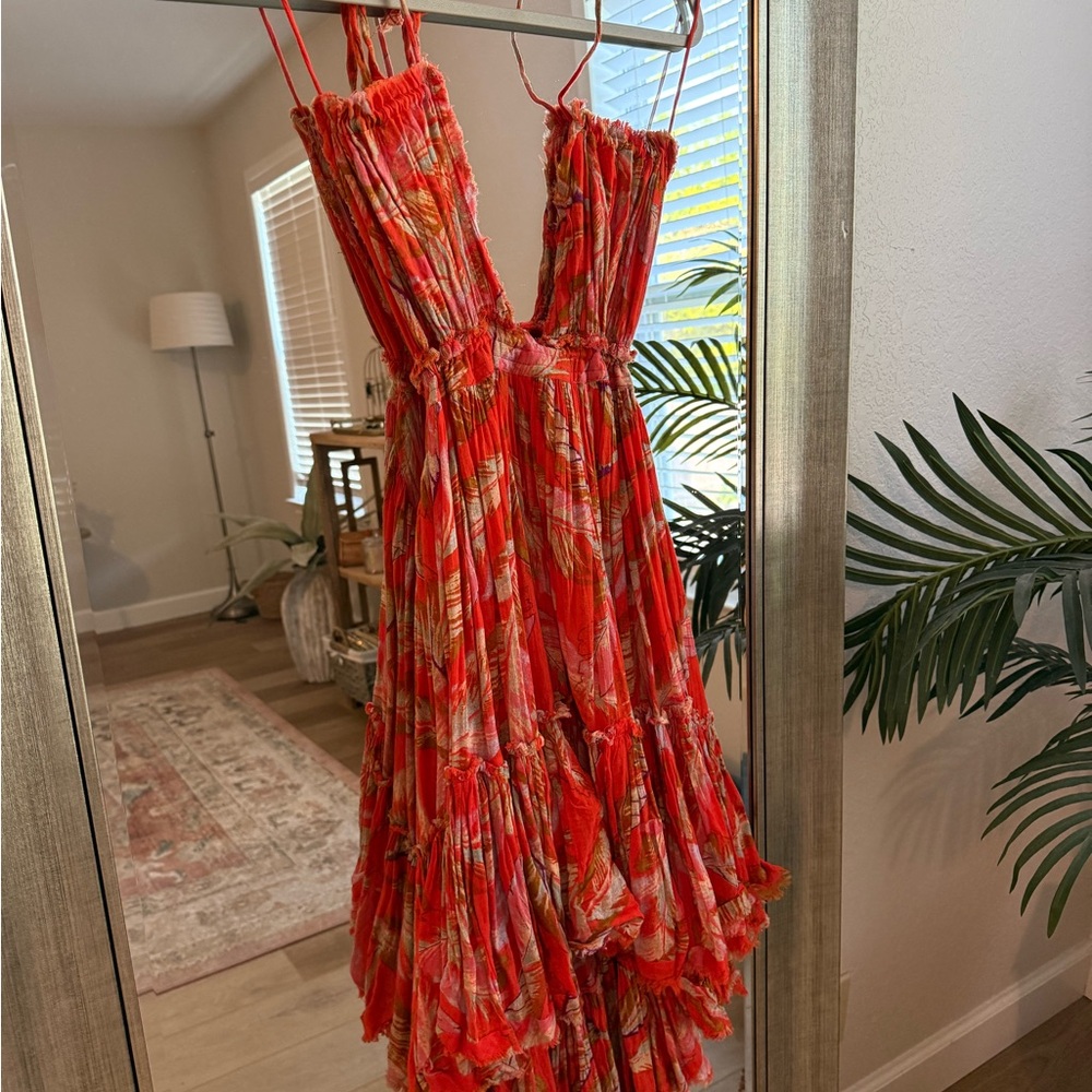 Elegant Red Floral Women's Dress